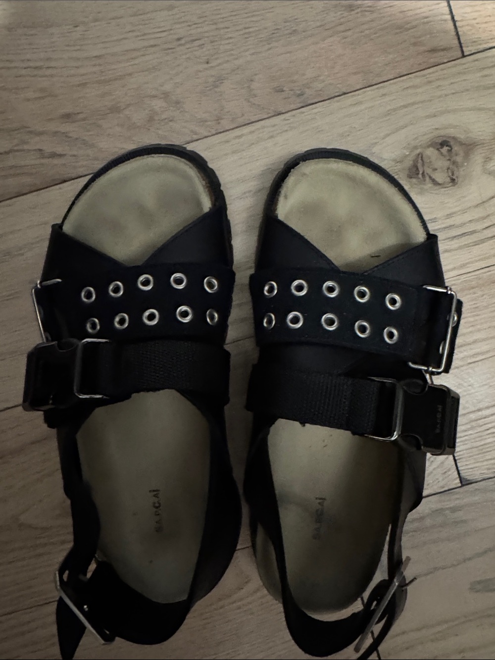 Sacai APC 38 Jules 8 Black Buckle Eyelet Strap Sandals